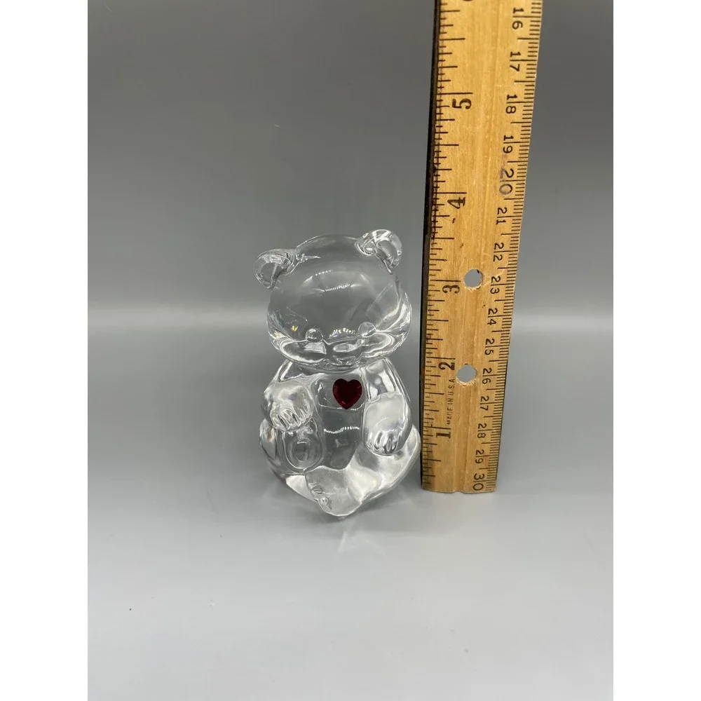 Fenton Teddy Bear Figurine with Red Heart‎ Clear Art Glass Paperweight